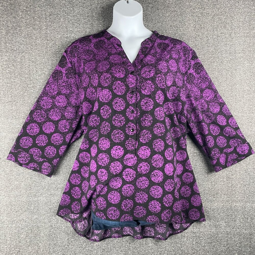 Catherines Top Womens 4X Purple Black Button Work Office Professional Everyday